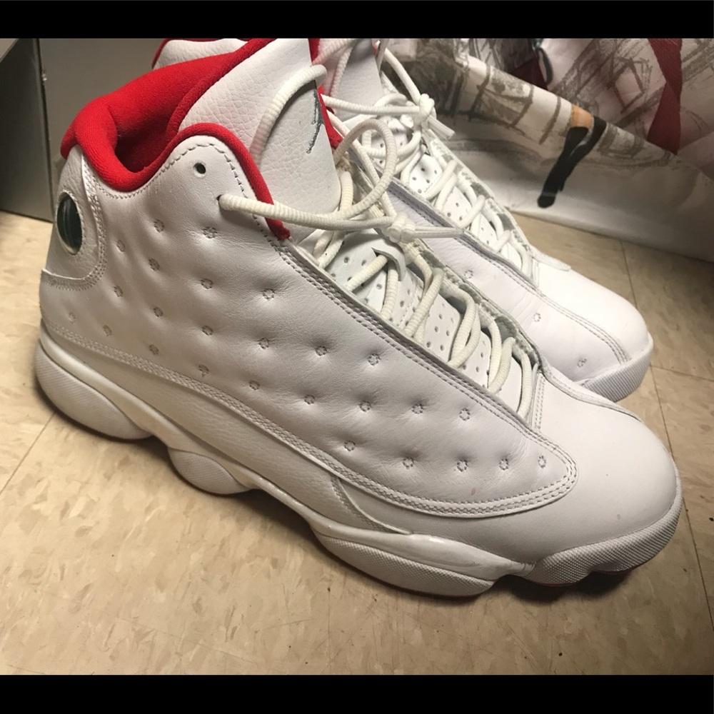 White/ red Jordan 13s